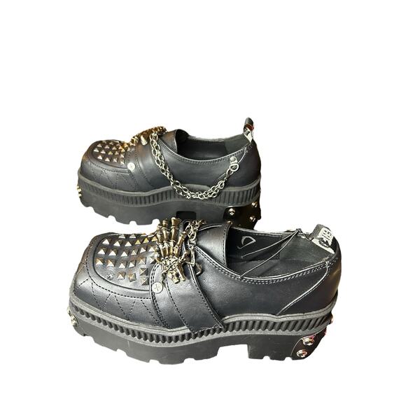 Demonia Wrath 42 Vegan Leather Goth Silver Studded Platform Loafer Shoe Size 8 - Picture 3 of 8